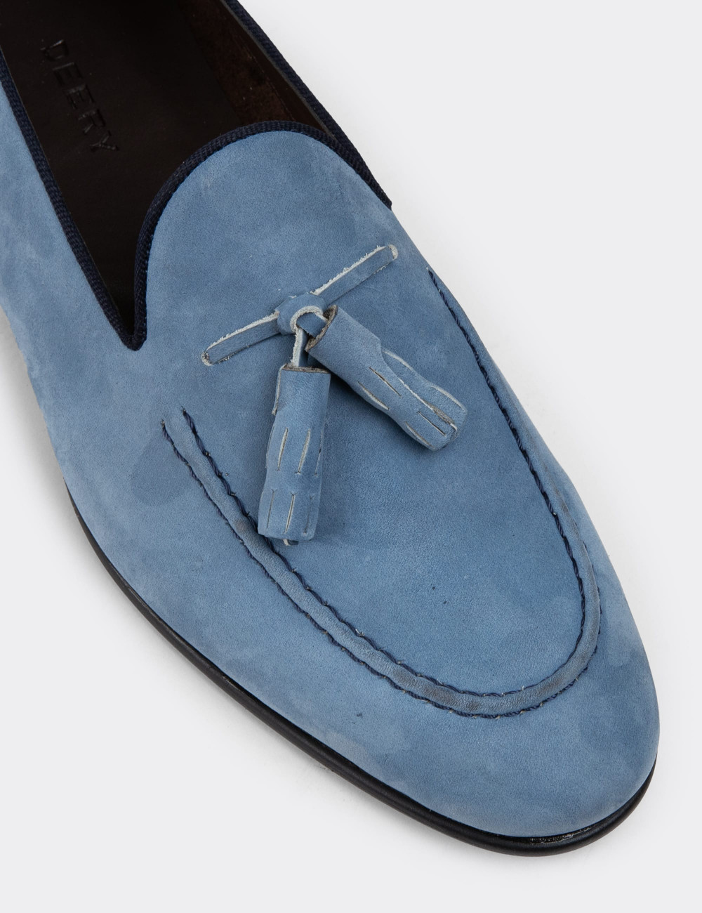 Hakiki Süet Mavi Püsküllü Erkek Loafer - 01701MMVIC02