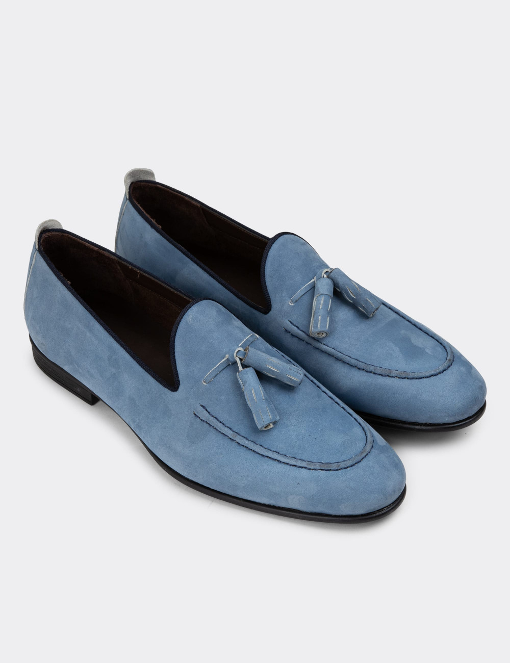 Hakiki Süet Mavi Püsküllü Erkek Loafer - 01701MMVIC02