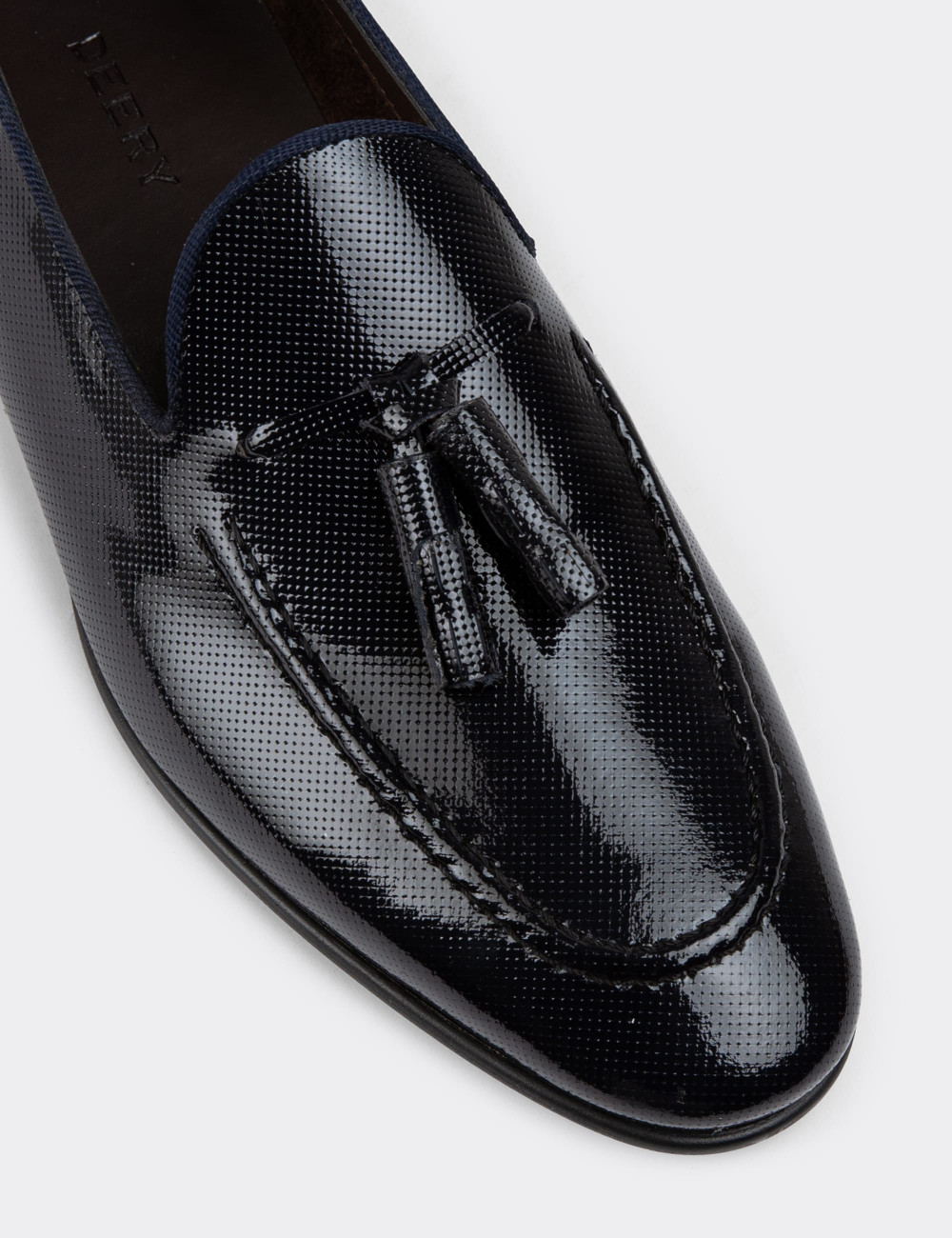 Hakiki Rugan Lacivert Püsküllü Erkek Loafer - 01701MLCVC06