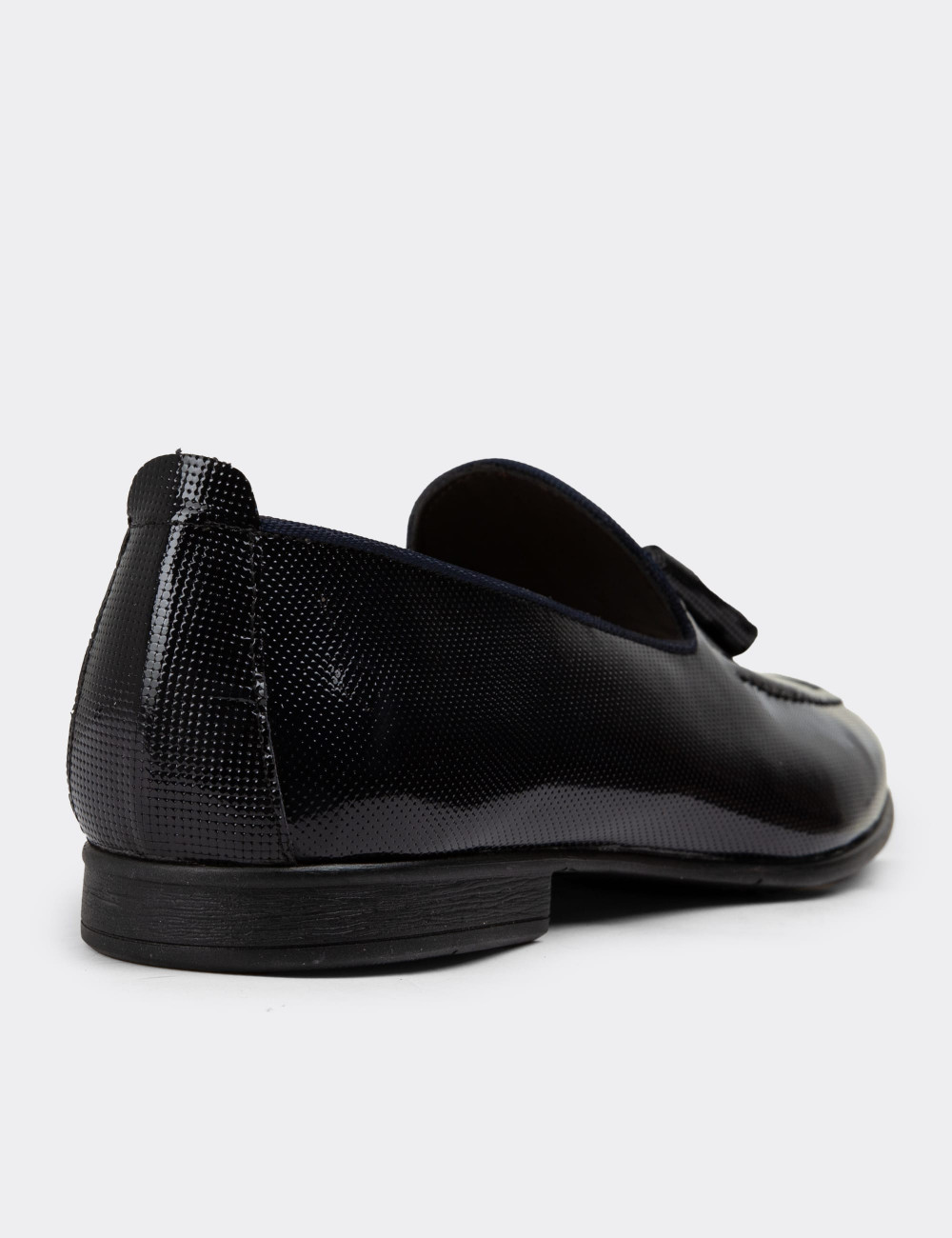 Hakiki Rugan Lacivert Püsküllü Erkek Loafer - 01701MLCVC06