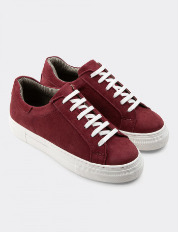 Hakiki Nubuk Bordo Sneaker Kadın Ayakkabı - Z1681ZBRDC12