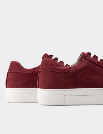 Hakiki Nubuk Bordo Sneaker Kadın Ayakkabı - Z1681ZBRDC12