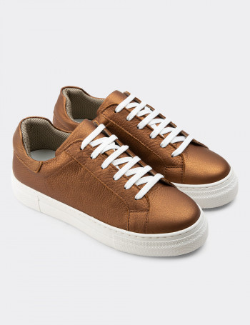 Hakiki Deri Altın Rengi Sneaker Kadın Ayakkabı - Z1681ZALTC03