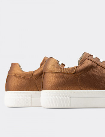 Hakiki Deri Altın Rengi Sneaker Kadın Ayakkabı - Z1681ZALTC03