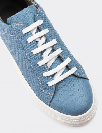 Hakiki Deri Mavi Sneaker Kadın Ayakkabı