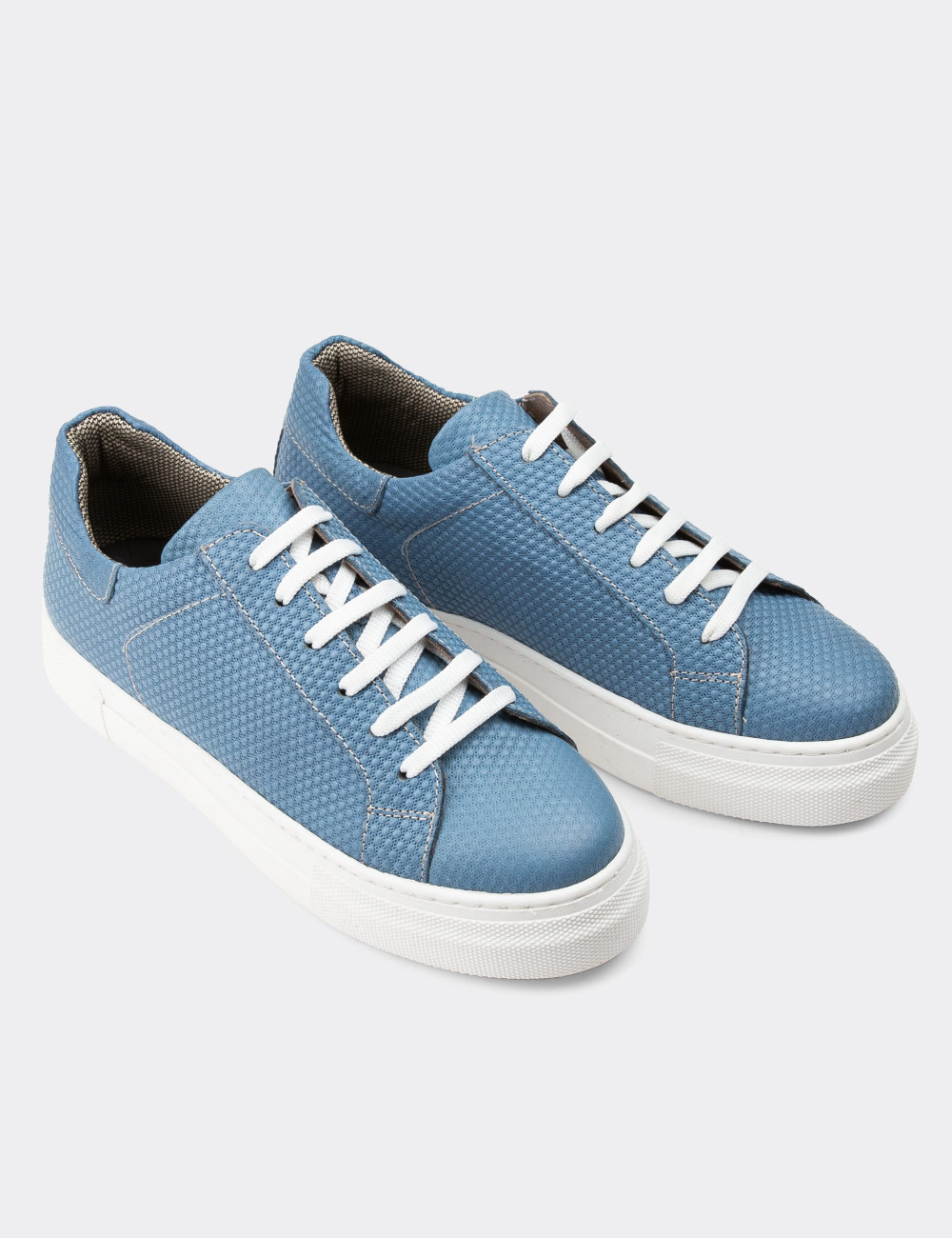 Hakiki Deri Mavi Sneaker Kadın Ayakkabı - Z1681ZMVIC12