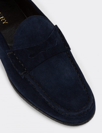 Hakiki Süet Lacivert Loafer Erkek Ayakkabı - 01648MLCVC02
