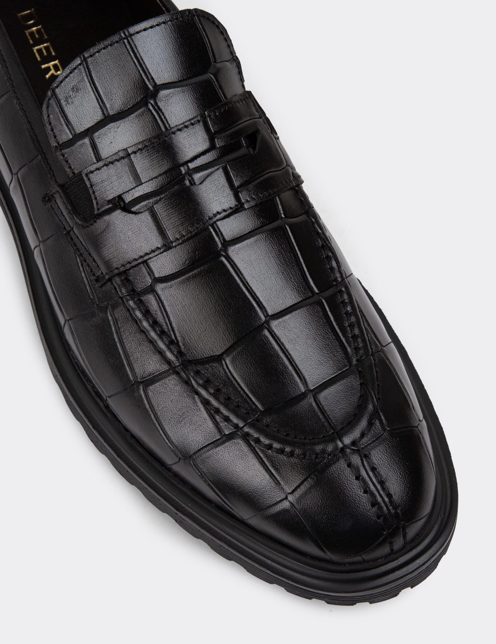 Hakiki Deri Siyah Loafer Erkek Ayakkabı - 01878MSYHE03