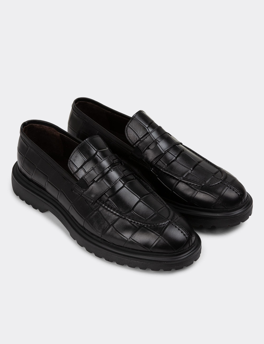 Hakiki Deri Siyah Loafer Erkek Ayakkabı - 01878MSYHE03
