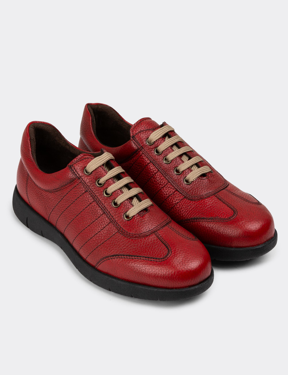 Hakiki Deri Kırmızı Günlük Erkek Ayakkabı - 01950MKRMC01