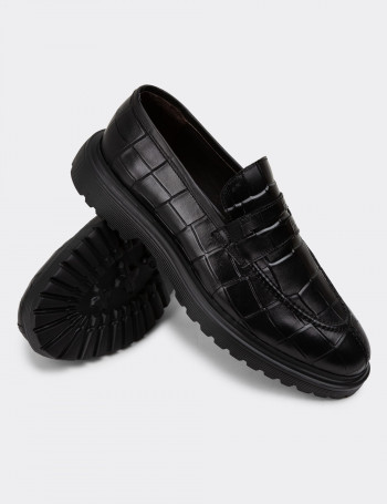 Hakiki Deri Siyah Loafer Erkek Ayakkabı - 01878MSYHE03