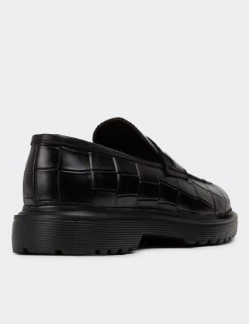 Hakiki Deri Siyah Loafer Erkek Ayakkabı - 01878MSYHE03