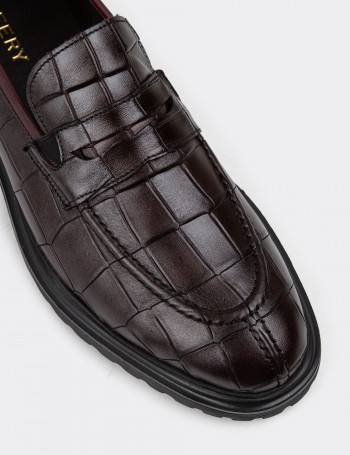 Hakiki Deri Bordo Loafer Erkek Ayakkabı - 01878MBRDE02