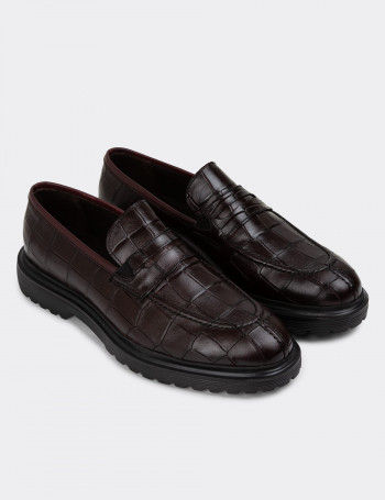 Hakiki Deri Bordo Loafer Erkek Ayakkabı - 01878MBRDE02