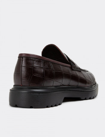 Hakiki Deri Bordo Loafer Erkek Ayakkabı - 01878MBRDE02