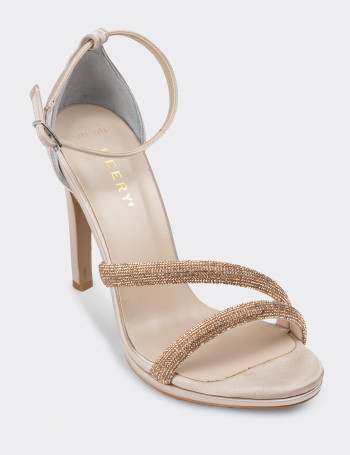 Altın Rengi Saten Topuklu Kadın Abiye Ayakkabı - H1702ZALTM01