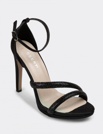 Siyah Saten Topuklu Kadın Abiye Ayakkabı - H1702ZSYHM01
