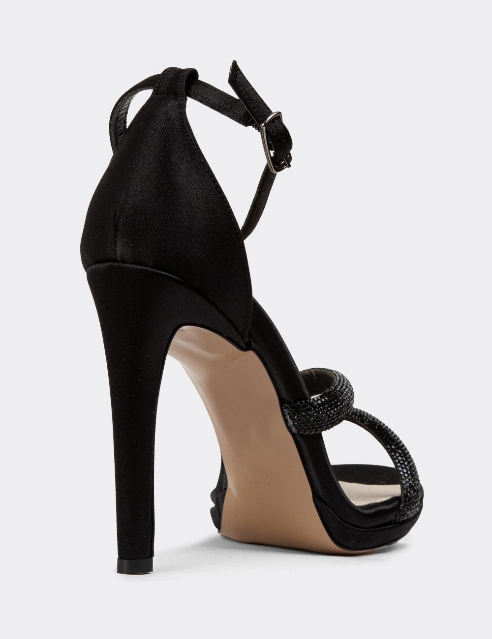 Siyah Saten Topuklu Kadın Abiye Ayakkabı - H1702ZSYHM01