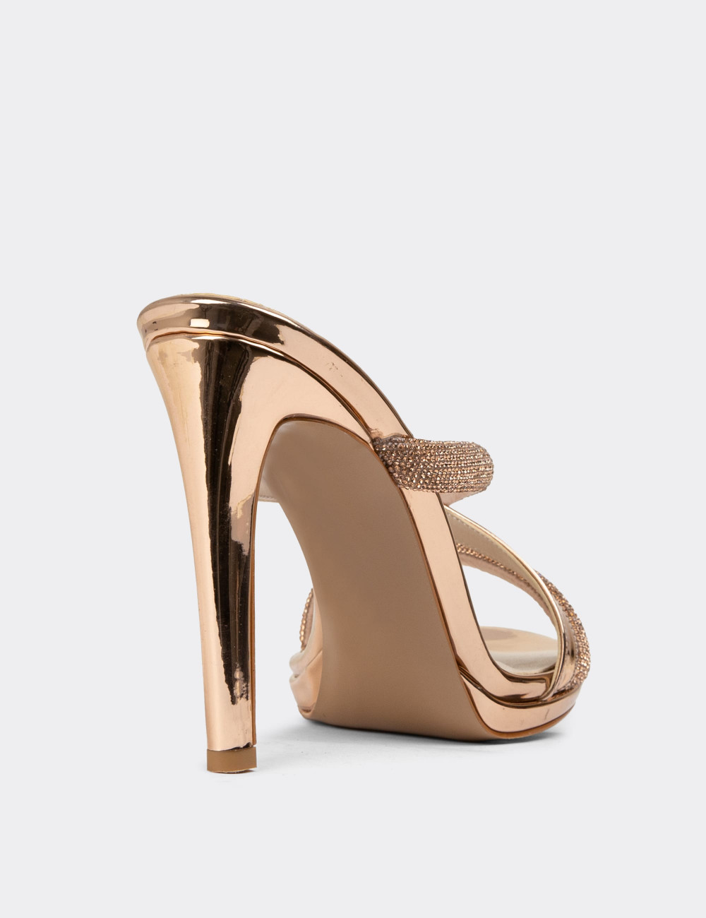 Altın Rengi Topuklu Kadın Taşlı Abiye Ayakkabı - H1708ZALTM01