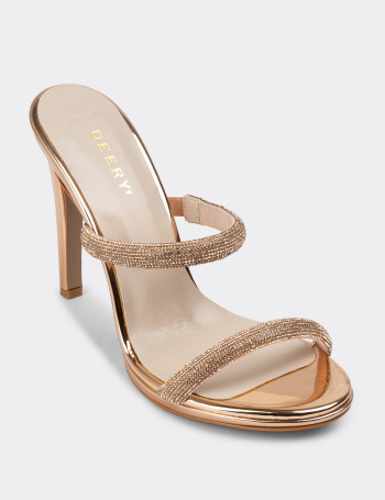 Altın Rengi Topuklu Kadın Taşlı Abiye Ayakkabı - H1748ZALTM01