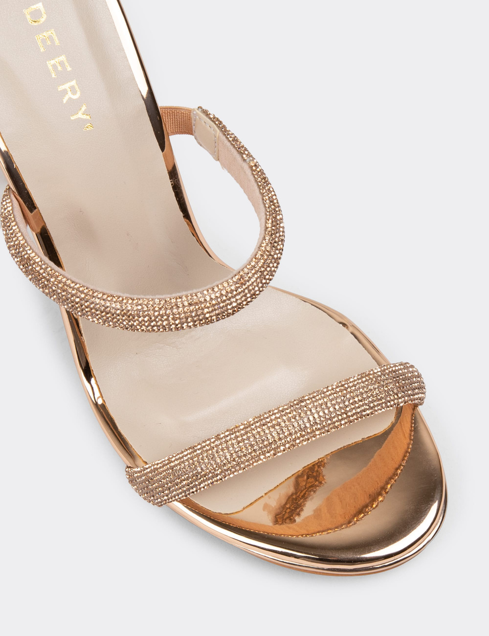 Altın Rengi Topuklu Kadın Taşlı Abiye Ayakkabı - H1748ZALTM01