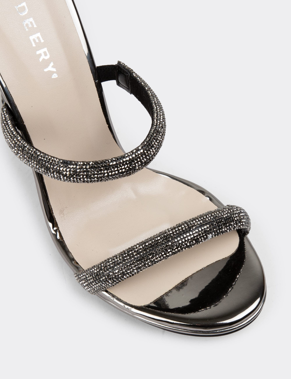 Platin Rengi Topuklu Kadın Taşlı Abiye Ayakkabı - H1748ZPLTM01