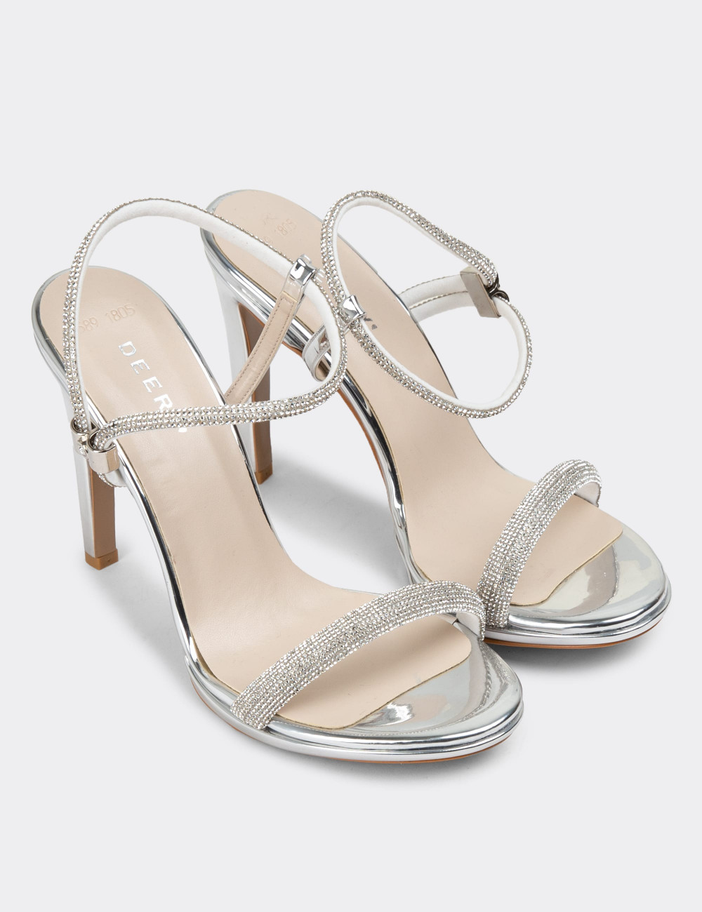 Gümüş Rengi Topuklu Kadın Taşlı Abiye Ayakkabı - H1805ZGMSM01