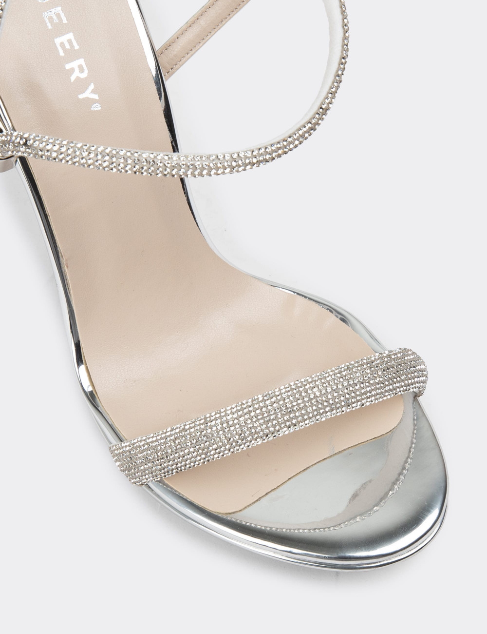 Gümüş Rengi Topuklu Kadın Taşlı Abiye Ayakkabı - H1805ZGMSM01