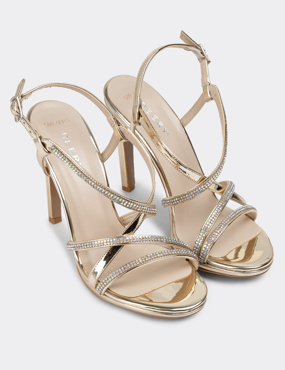 Altın Rengi Taşlı Topuklu Kadın Ayakkabı - H9083ZALTM01