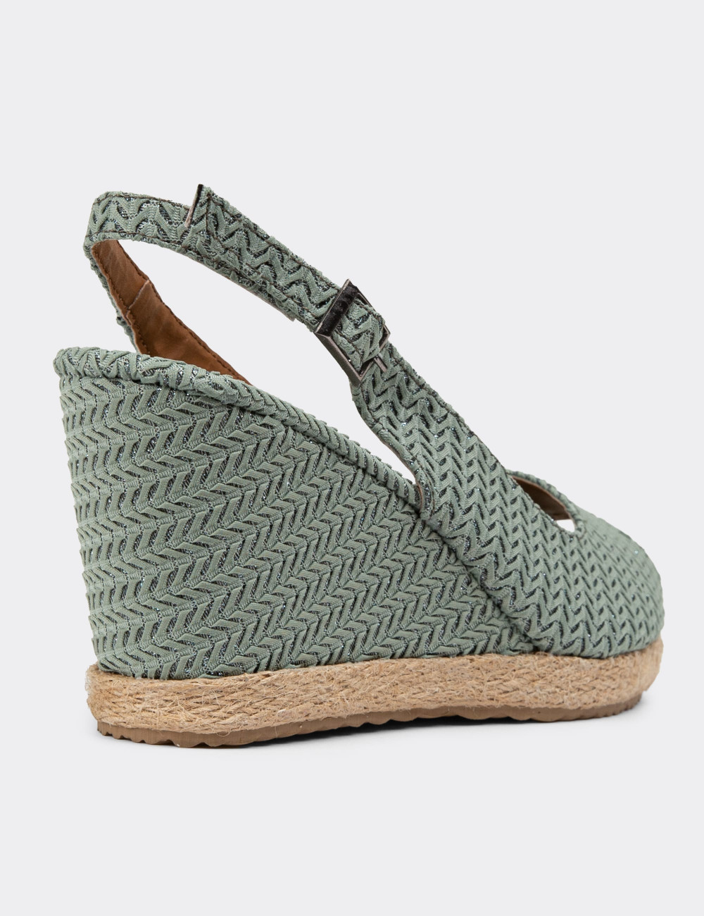 Yeşil Dolgu Topuk Hasır Desen Kadın Sandalet - K1162ZYSLC01