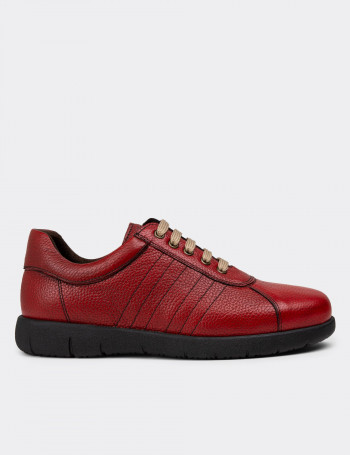 Hakiki Deri Kırmızı Günlük Erkek Ayakkabı - 01951MKRMC01