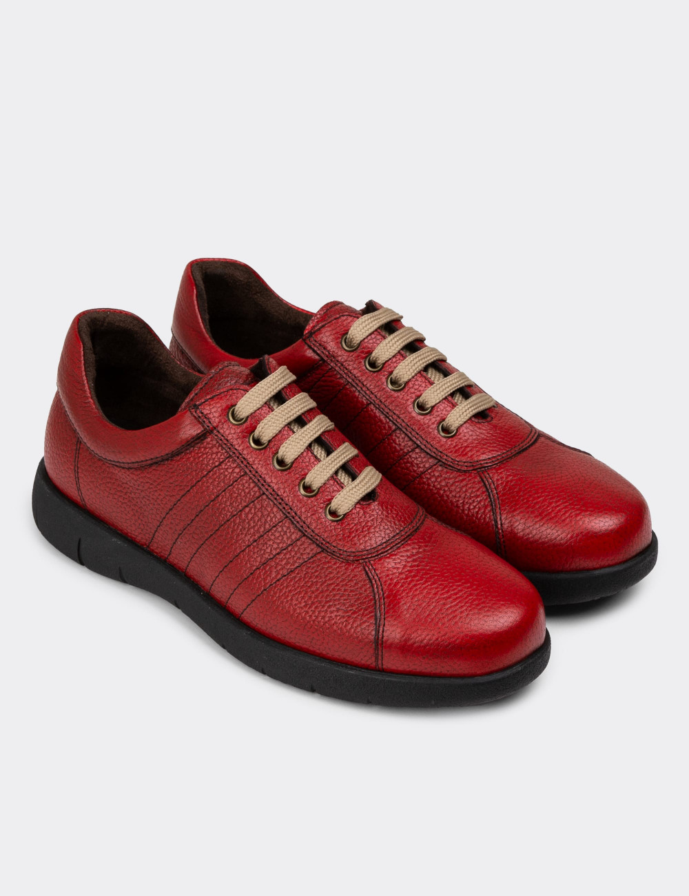 Hakiki Deri Kırmızı Günlük Erkek Ayakkabı - 01951MKRMC01