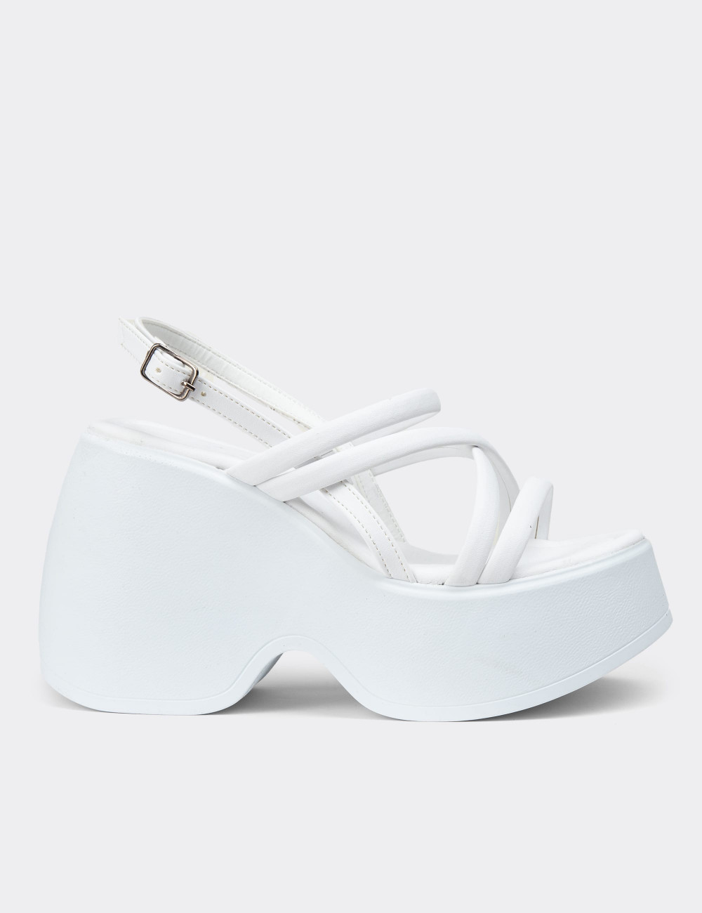 Beyaz Kadın Platform Topuk Sandalet - DLG04ZBYZC01
