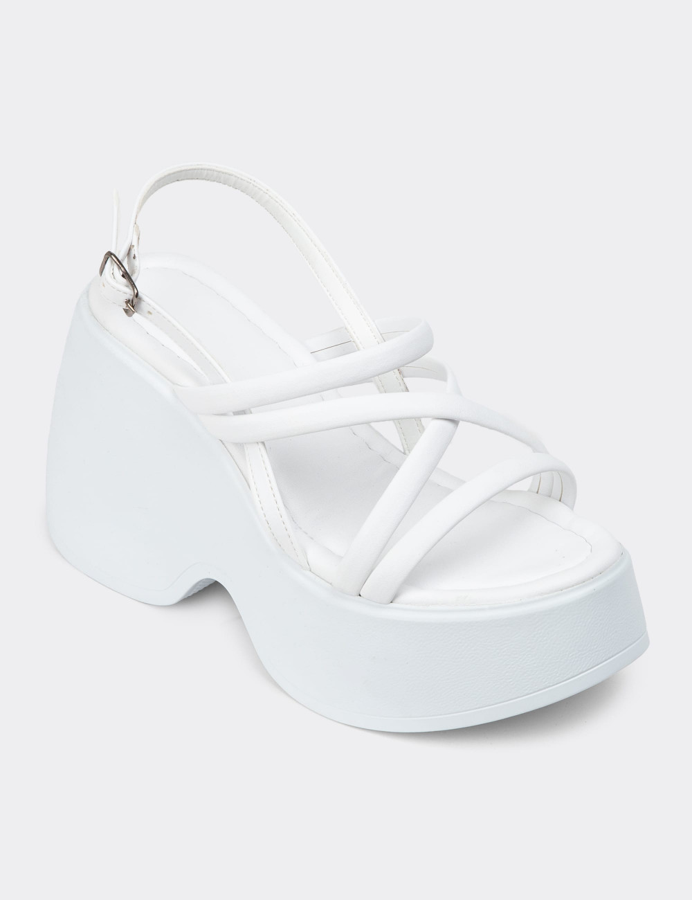 Beyaz Kadın Platform Topuk Sandalet - DLG04ZBYZC01