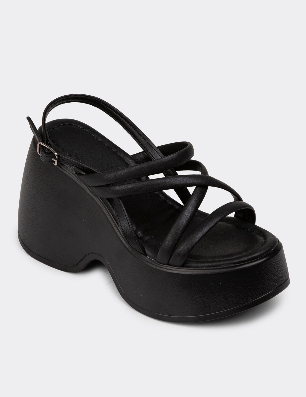 Siyah Kadın Platform Topuk Sandalet - DLG04ZSYHC01