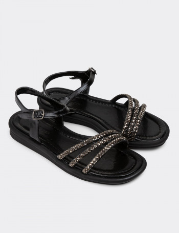 Siyah Kadın Taşlı Sandalet - K7512ZSYHC01