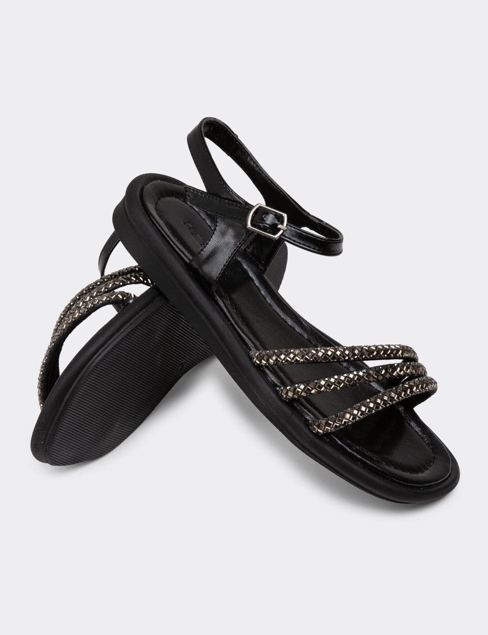 Siyah Kadın Taşlı Sandalet - K7512ZSYHC01