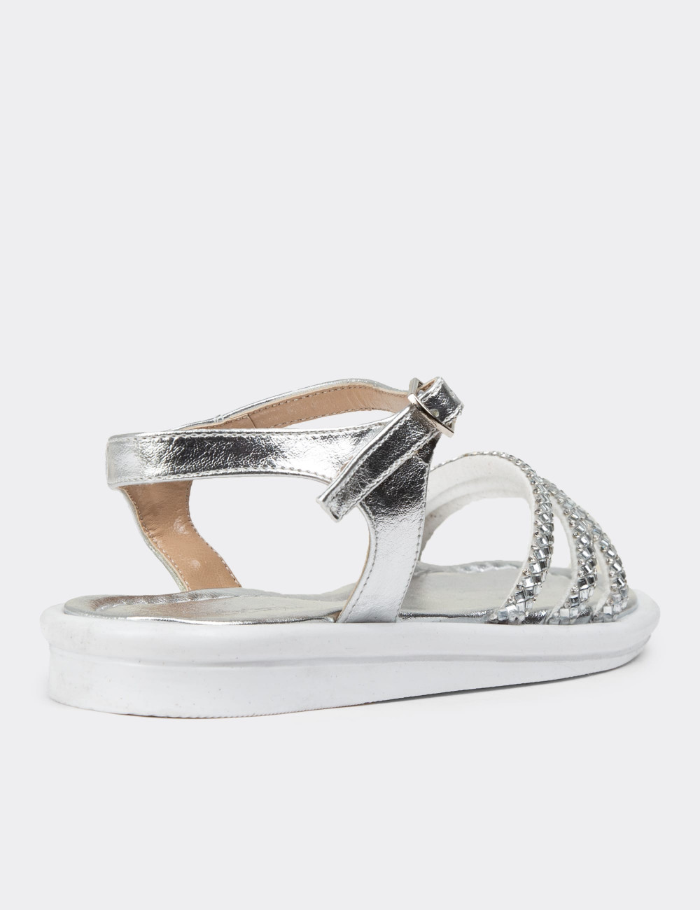 Gümüş Rengi Kadın Taşlı Sandalet - K7512ZGMSC01