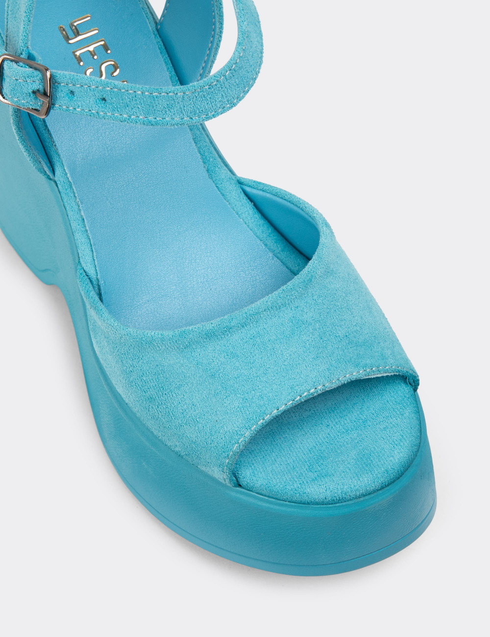 Mavi Süet Platform Topuk Kadın Sandalet - DLG10ZMVIC01