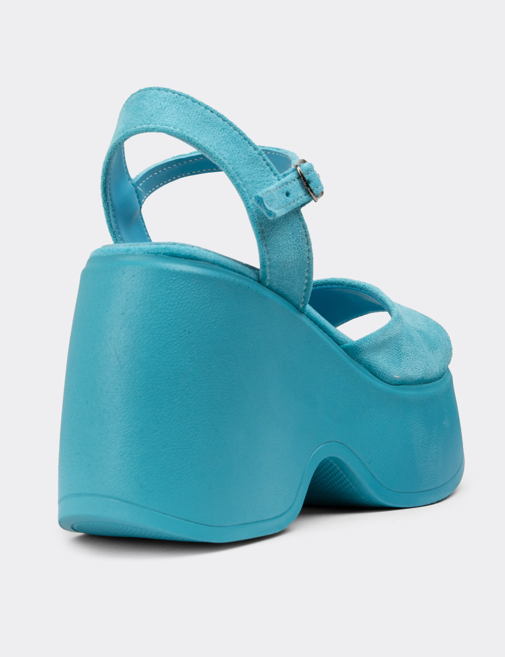 Mavi Süet Platform Topuk Kadın Sandalet - DLG10ZMVIC01