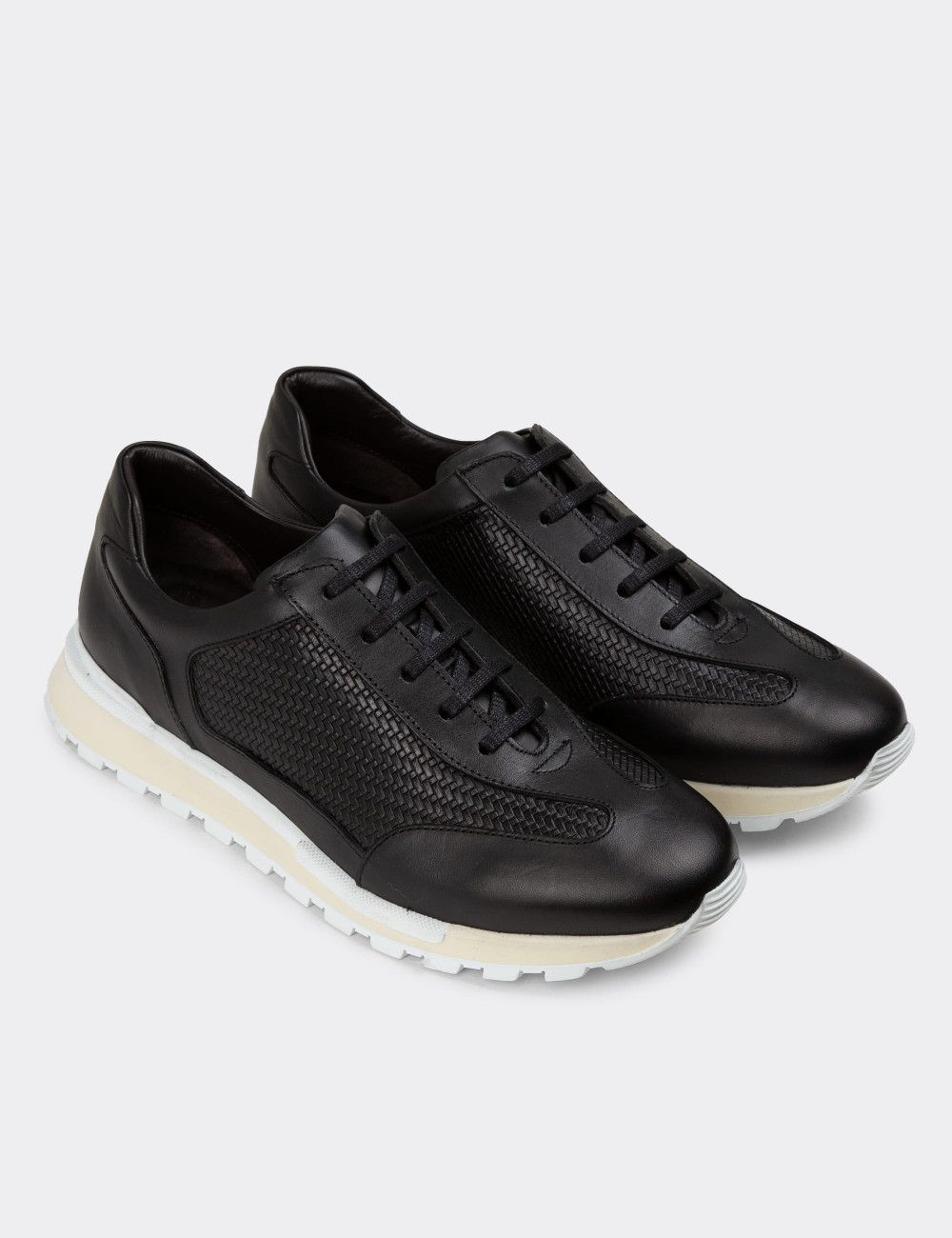 Hakiki Deri Siyah Sneaker Erkek Ayakkabı - 01729MSYHT03