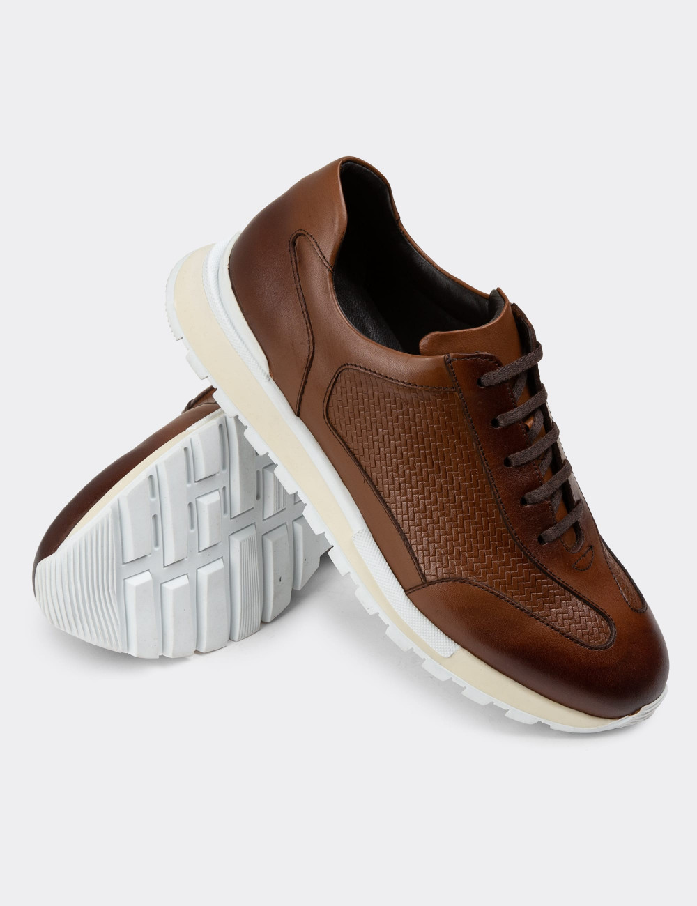 Hakiki Deri Taba Rengi Sneaker Erkek Ayakkabı - 01729MTBAT02