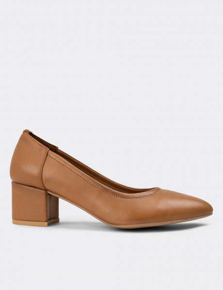 Hakiki Deri Kahverengi Kadın Günlük Topuklu Ayakkabı