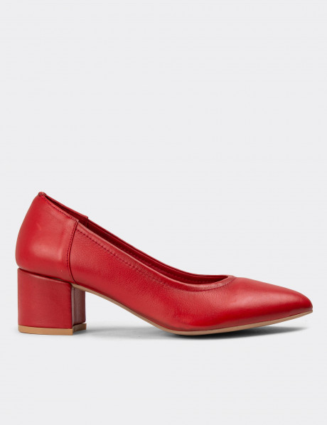 Hakiki Deri Kırmızı Kadın Günlük Topuklu Ayakkabı