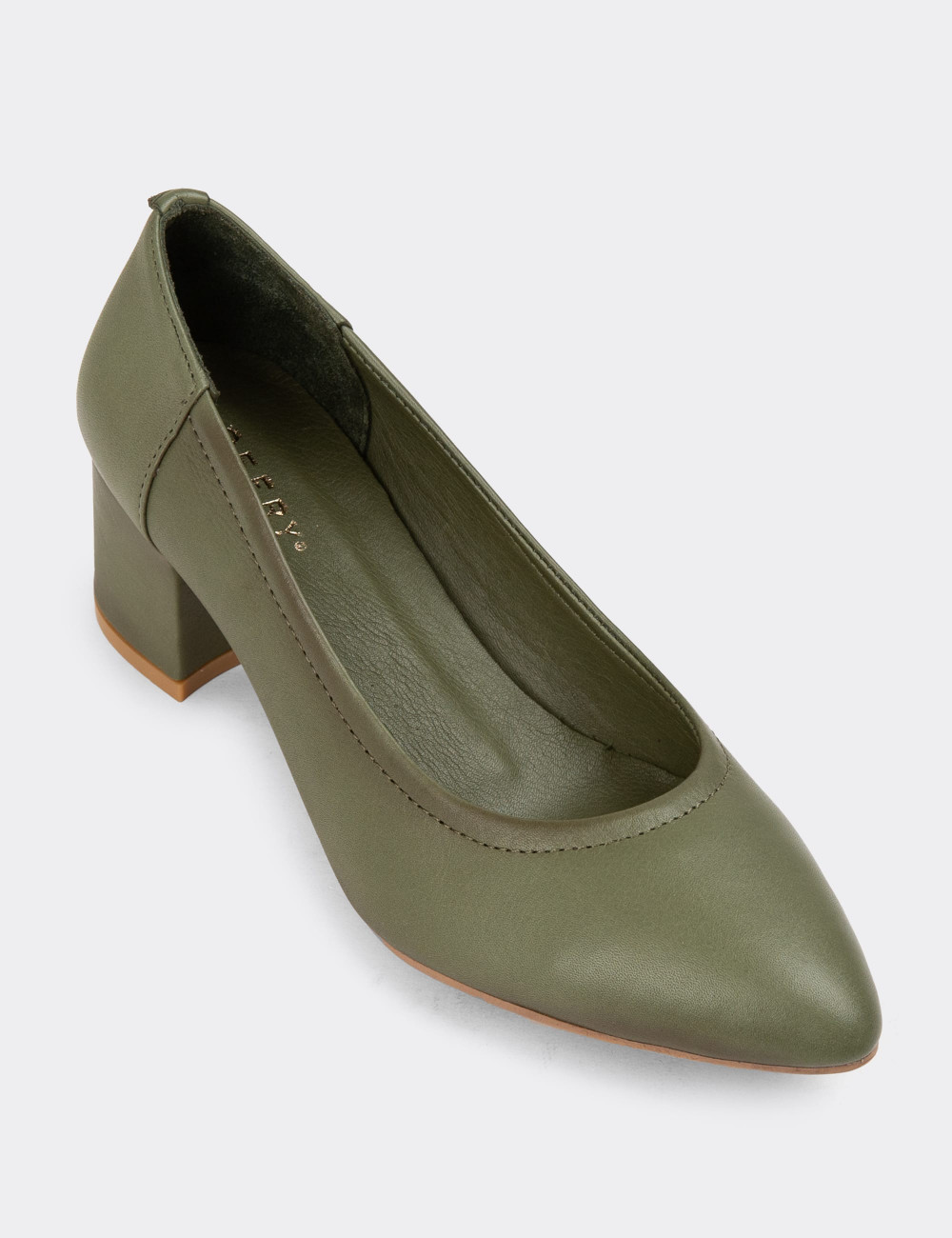 Hakiki Deri Yeşil Kadın Günlük Topuklu Ayakkabı - A2618ZYSLC01