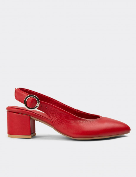 Hakiki Deri Kırmızı Kadın Günlük Topuklu Ayakkabı