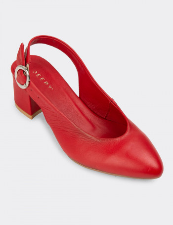Hakiki Deri Kırmızı Kadın Günlük Topuklu Ayakkabı - A2633ZKRMC01