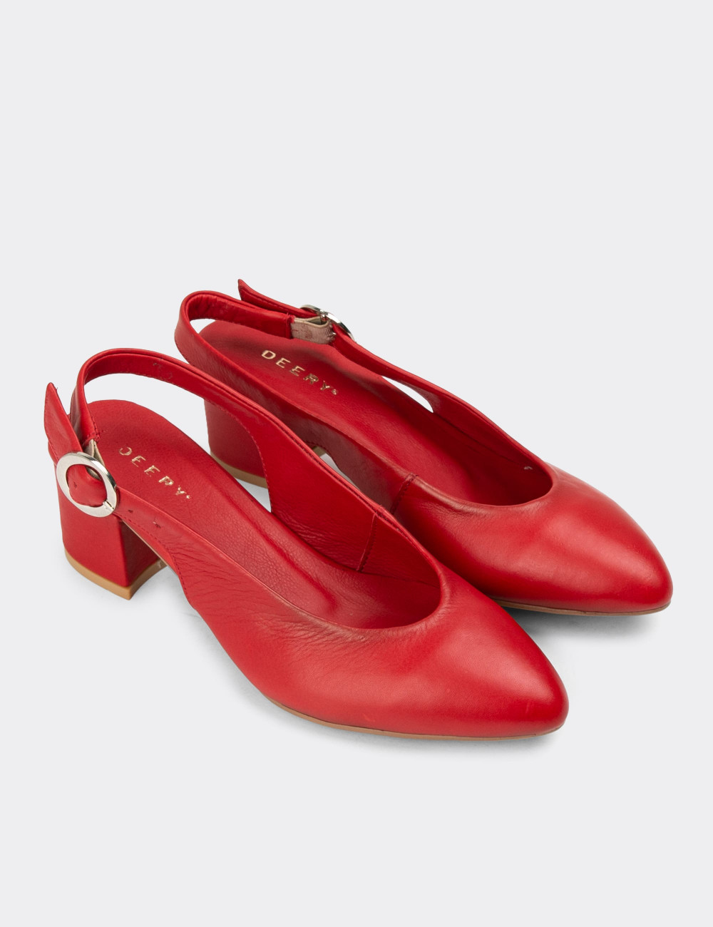 Hakiki Deri Kırmızı Kadın Günlük Topuklu Ayakkabı - A2633ZKRMC01