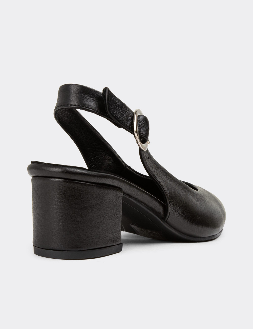 Hakiki Deri Siyah Kadın Günlük Topuklu Ayakkabı - A2633ZSYHC01