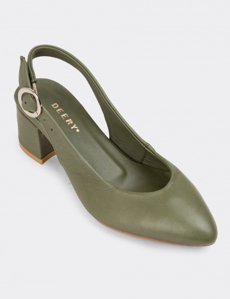 Hakiki Deri Yeşil Kadın Topuklu Günlük Ayakkabı